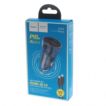 859 р. Устройство зарядное в прикуриватель 1USB 12V кабель USB Type C HOCO HOCO z47a blue  с доставкой в г. Кемерово. Увеличить фотографию 3