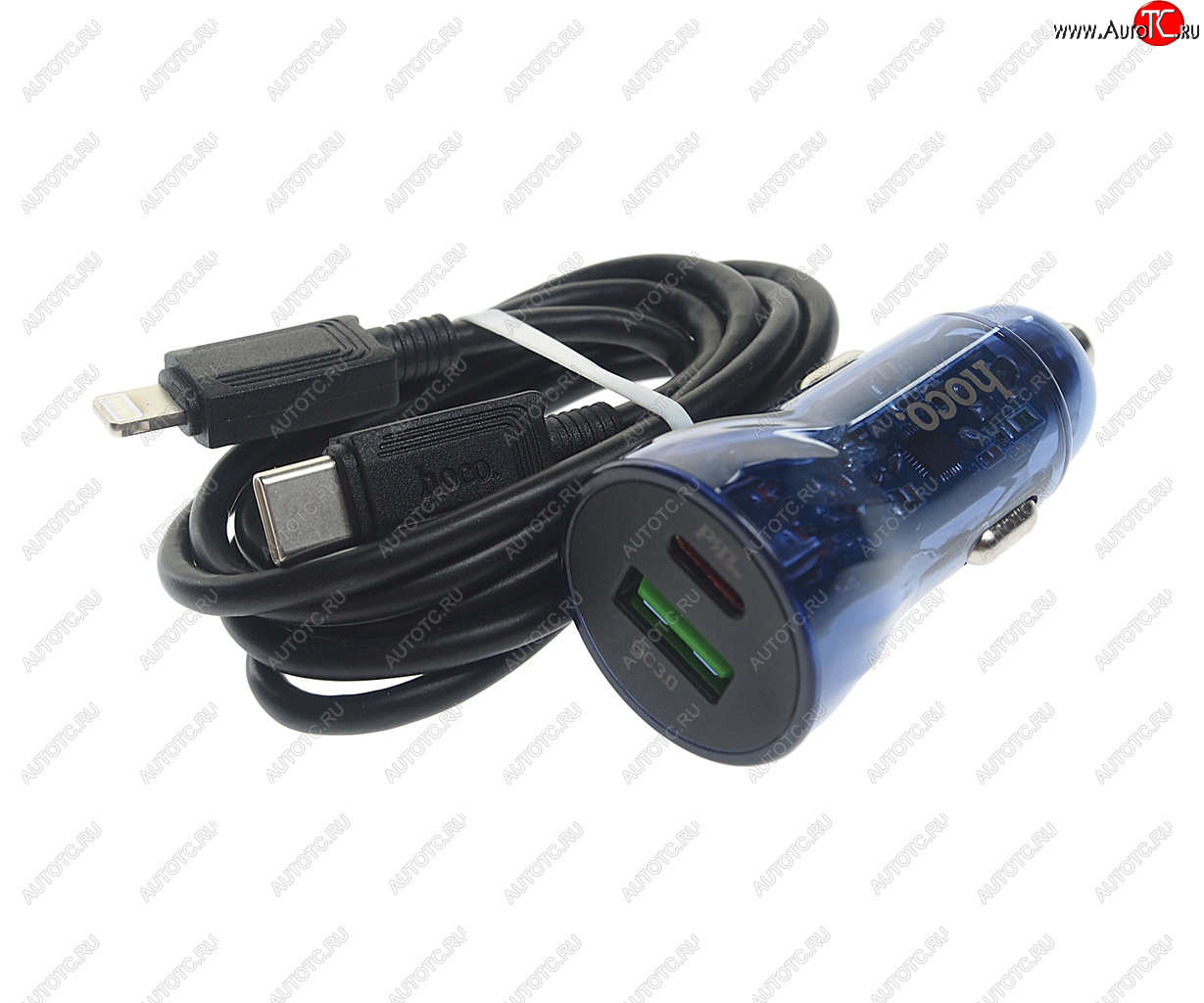 859 р. Устройство зарядное в прикуриватель 1USB 12V кабель USB Type C HOCO HOCO z47a blue  с доставкой в г. Кемерово