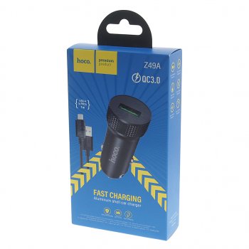 569 р. Устройство зарядное в прикуриватель 1USB 12V кабель micro USB HOCO HOCO z49a black  с доставкой в г. Кемерово. Увеличить фотографию 3