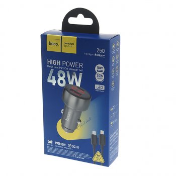 929 р. Устройство зарядное в прикуриватель 1USB 12V кабель USB Type C HOCO HOCO z50 grey  с доставкой в г. Кемерово. Увеличить фотографию 3