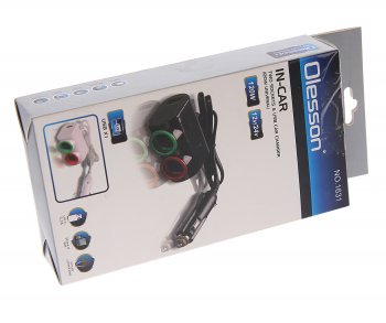 449 р. Разветвитель прикуривателя 2-х гнездовой 12-24V 1USB 3.1А с удлинителем 0.8м черный OLESSON OLESSON ols-1631  с доставкой в г. Кемерово. Увеличить фотографию 3