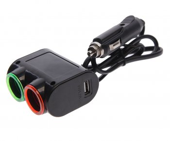 449 р. Разветвитель прикуривателя 2-х гнездовой 12-24V 1USB 3.1А с удлинителем 0.8м черный OLESSON OLESSON ols-1631  с доставкой в г. Кемерово. Увеличить фотографию 1