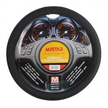 559 р. Оплетка руля (M) 37-39см черная кожа MISTAR MISTAR mis-2014blt06d bk (m)  с доставкой в г. Кемерово. Увеличить фотографию 1
