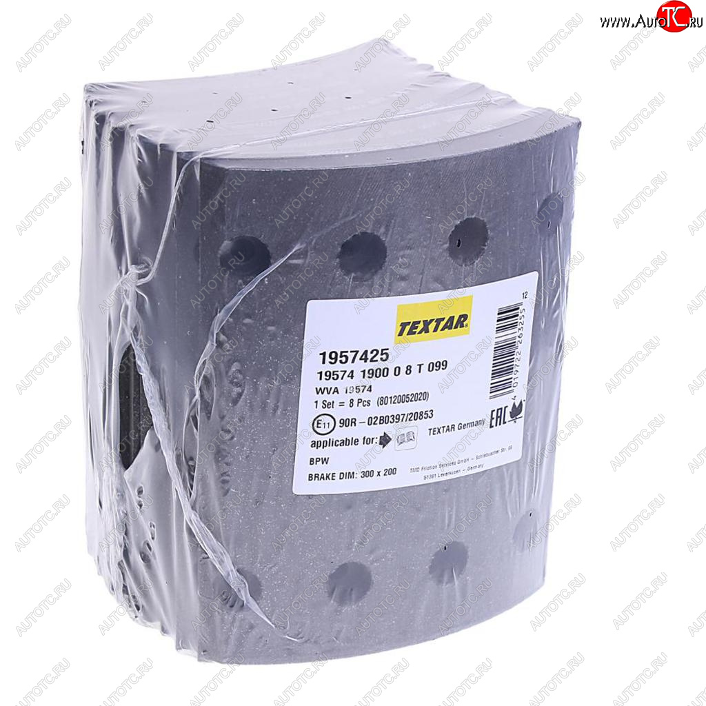 8 699 р. Накладка тормозной колодки BPW (300x200) 1-й рем. 80 отв. 8x15  93251 (8шт.) TEXTAR TEXTAR 1957425  с доставкой в г. Кемерово
