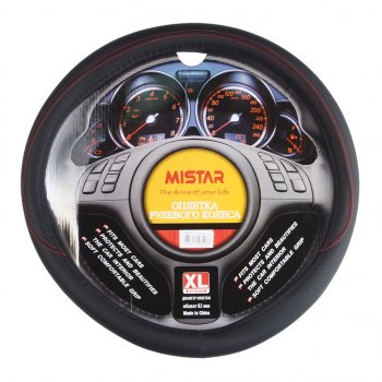 559 р. Оплетка руля (XL) 41-43см черно-красная MISTAR MISTAR mis-17stw13 bk (xl)  с доставкой в г. Кемерово. Увеличить фотографию 1