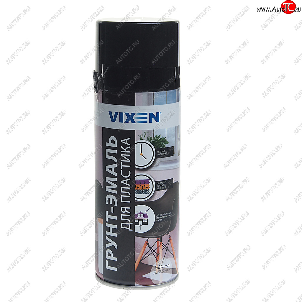 279 р. Грунт-эмаль для пластика черный матовый RAL 9005 аэрозоль 520мл VIXEN VIXEN vx-50100  с доставкой в г. Кемерово