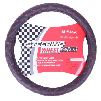 559 р. Оплетка руля (M) 37-39см черно-красная кожа MISTAR MISTAR mis-2013lt05e bkrd (m)  с доставкой в г. Кемерово. Увеличить фотографию 1