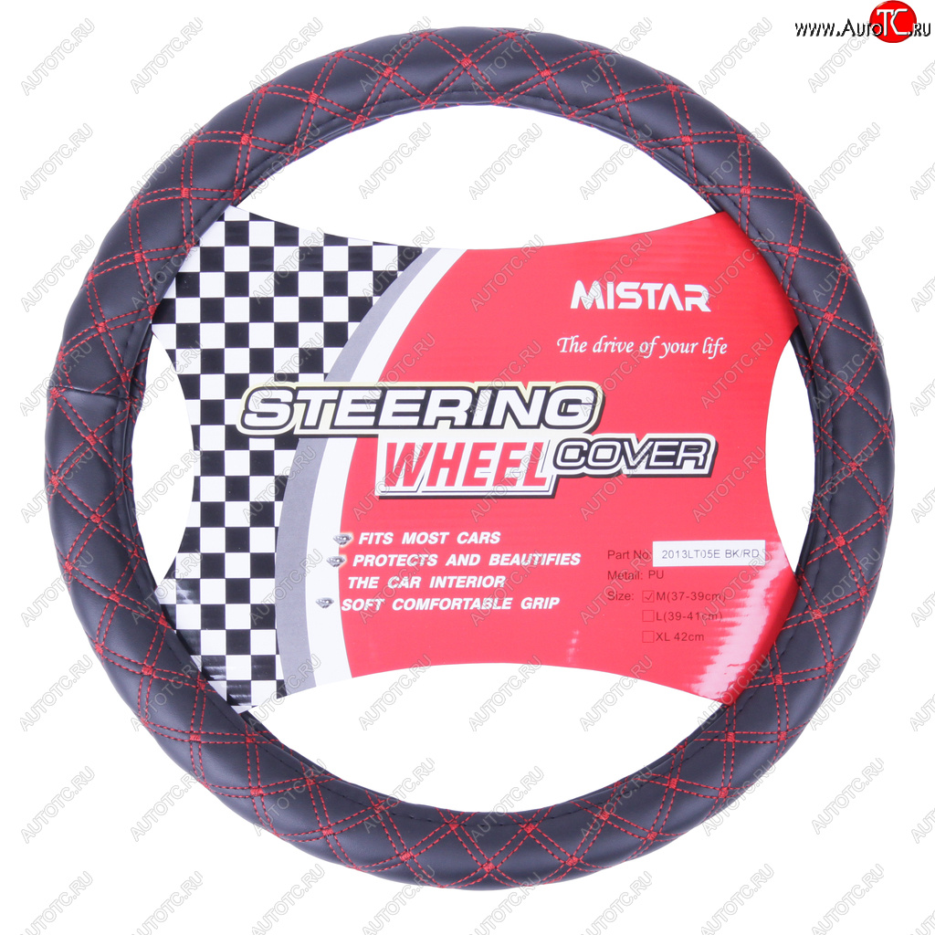 559 р. Оплетка руля (M) 37-39см черно-красная кожа MISTAR MISTAR mis-2013lt05e bkrd (m)  с доставкой в г. Кемерово