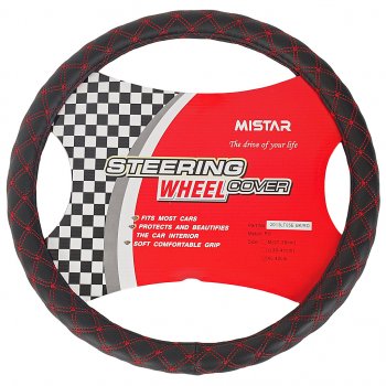 559 р. Оплетка руля (XL) 41-43см чернаякрасная кожаная MISTAR MISTAR mis-2013lt05e bkrd (xl)  с доставкой в г. Кемерово. Увеличить фотографию 1