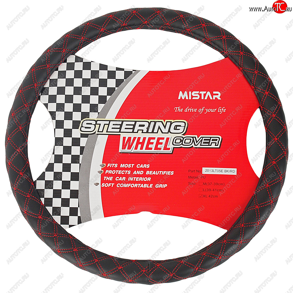 559 р. Оплетка руля (XL) 41-43см чернаякрасная кожаная MISTAR MISTAR mis-2013lt05e bkrd (xl)  с доставкой в г. Кемерово