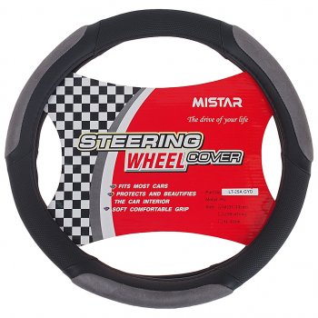 559 р. Оплетка руля (M) 37-39см черно-серая кожа со вставкой MISTAR MISTAR mis-lt25a bkgy (m)  с доставкой в г. Кемерово. Увеличить фотографию 1
