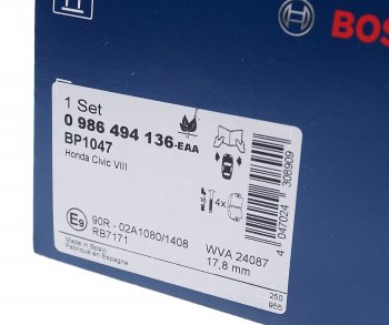 3 069 р. Колодки тормозные передние (4шт.) BOSCH Honda Civic ES седан дорестайлинг (2000-2003)  с доставкой в г. Кемерово. Увеличить фотографию 3