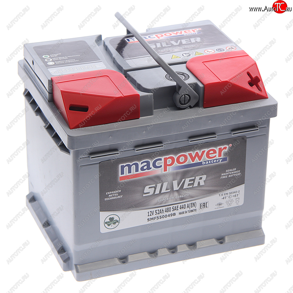 8 499 р. Аккумулятор MACPOWER 52Ач обратная полярность,низкий MACPOWER 6ст52(0) smf550049b(52)  с доставкой в г. Кемерово