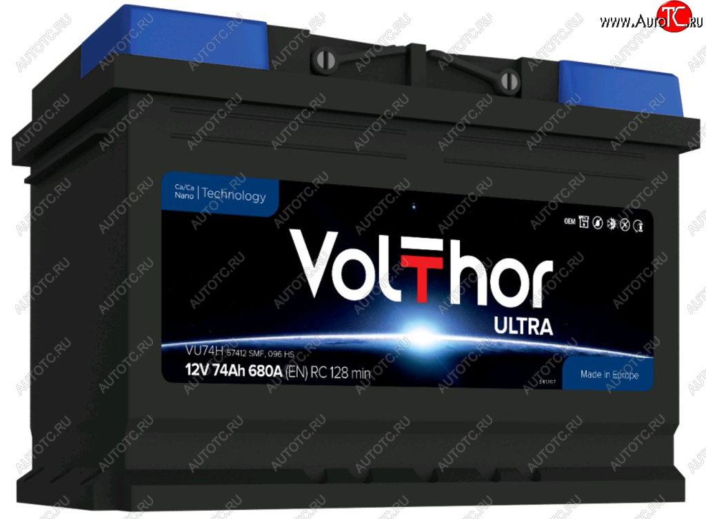 12 499 р. Аккумулятор VOLTHOR Ultra 74Ач обратная полярность VOLTHOR 6ст74(0) 57412  с доставкой в г. Кемерово