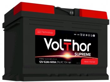 9 899 р. Аккумулятор VOLTHOR Supreme 62Ач обратная полярность,низкий VOLTHOR 6ст62(0) 56249  с доставкой в г. Кемерово. Увеличить фотографию 1