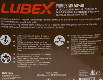 3 679 р. Масло моторное PRIMUS MV CFSN A3B4 5W40 синт.4л LUBEX LUBEX l034-1325-0404  с доставкой в г. Кемерово. Увеличить фотографию 3