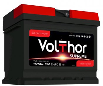 9 399 р. Аккумулятор VOLTHOR Supreme 54Ач обратная полярность,низкий VOLTHOR 6ст54(0) 55401  с доставкой в г. Кемерово. Увеличить фотографию 1