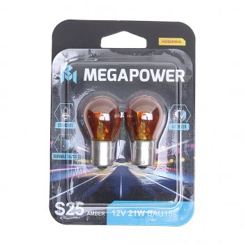 97 р. Лампа 12V PY21W BAU15s блистер (2шт.) Standart MEGAPOWER MEGAPOWER 370-33-059  с доставкой в г. Кемерово. Увеличить фотографию 1