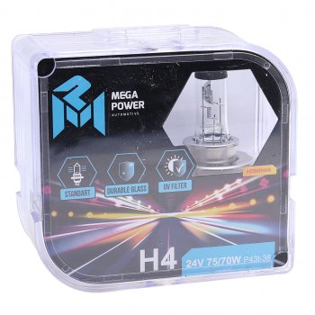 339 р. Лампа 24V H4 7570W P43t-38 бокс (2шт.) Standart MEGAPOWER MEGAPOWER 370-33-026  с доставкой в г. Кемерово. Увеличить фотографию 3