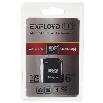 359 р. Карта памяти 16GB MicroSD class 10 + SD адаптер EXPLOYD EXPLOYD ex016gcsdhc10-ad  с доставкой в г. Кемерово. Увеличить фотографию 1