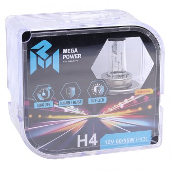 359 р. Лампа 12V H4 6055W P43t бокс (2шт.) Long Life MEGAPOWER MEGAPOWER 370-33-021  с доставкой в г. Кемерово. Увеличить фотографию 3