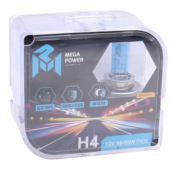 399 р. Лампа 12V H4 6055W P43t бокс (2шт.) Blue White MEGAPOWER MEGAPOWER 370-33-020  с доставкой в г. Кемерово. Увеличить фотографию 3