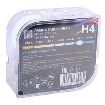 399 р. Лампа 12V H4 6055W P43t бокс (2шт.) Blue White MEGAPOWER MEGAPOWER 370-33-020  с доставкой в г. Кемерово. Увеличить фотографию 4