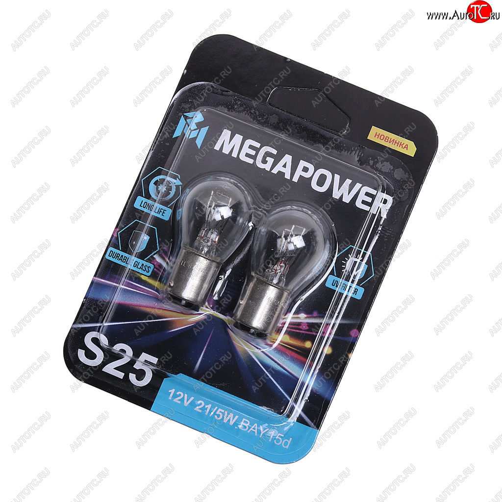 108 р. Лампа 12V P215W BAY15d блистер (2шт.) Long Life MEGAPOWER MEGAPOWER 370-33-050  с доставкой в г. Кемерово