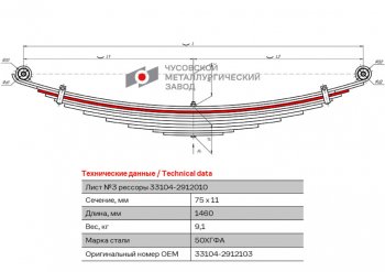 3 499 р. Лист рессоры ГАЗ-33104 Валдай задней №3 L=1460мм ЧМЗ ЧМЗ 33104-2912103  с доставкой в г. Кемерово. Увеличить фотографию 1