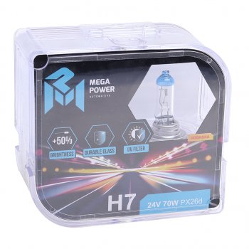 479 р. Лампа 24V H7 70W PX26d +50% бокс (2шт.) MEGAPOWER MEGAPOWER 370-33-034  с доставкой в г. Кемерово. Увеличить фотографию 3