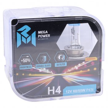 399 р. Лампа 12V H4 6055W P43t +50% бокс (2шт.) MEGAPOWER MEGAPOWER 370-33-019  с доставкой в г. Кемерово. Увеличить фотографию 3