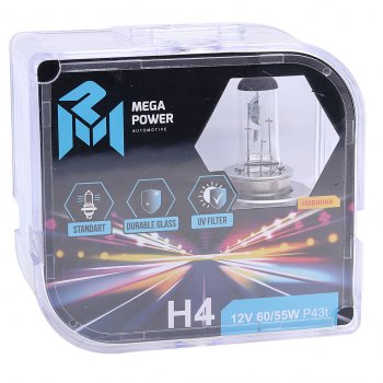 319 р. Лампа 12V H4 6055W P43t бокс (2шт.) Standart MEGAPOWER MEGAPOWER 370-33-022  с доставкой в г. Кемерово. Увеличить фотографию 3