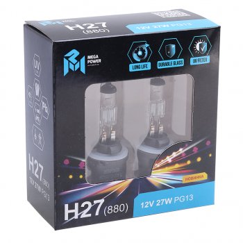 293 р. Лампа 12V H27(880) 27W PG13 бокс (2шт.) Long Life MEGAPOWER MEGAPOWER 370-33-010  с доставкой в г. Кемерово. Увеличить фотографию 2