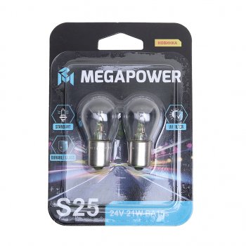 97 р. Лампа 24V P21W BA15s блистер (2шт.) Standart MEGAPOWER MEGAPOWER 370-33-057  с доставкой в г. Кемерово. Увеличить фотографию 1
