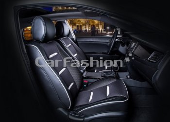 4 949 р. Накидка на сиденье экокожа черно-белая (4 предм.) (2шт.) Business CARFASHION CARFASHION 21446  с доставкой в г. Кемерово. Увеличить фотографию 1