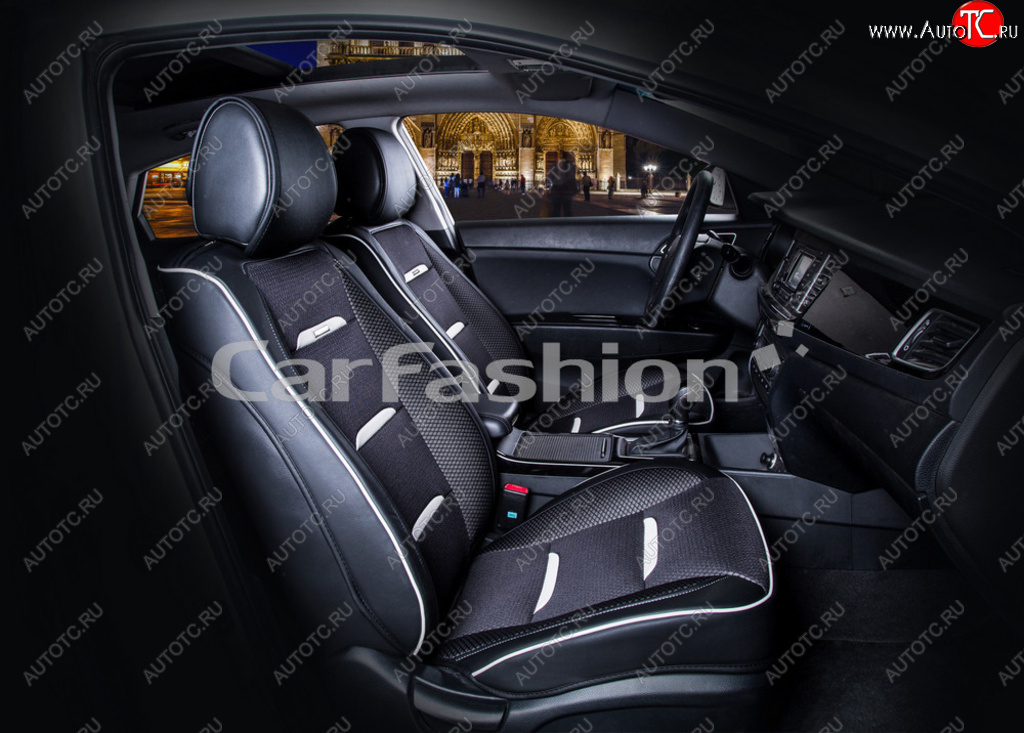 4 949 р. Накидка на сиденье экокожа черно-белая (4 предм.) (2шт.) Business CARFASHION CARFASHION 21446  с доставкой в г. Кемерово