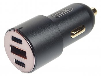 2 179 р. Устройство зарядное в прикуриватель 1USB + 2 Type C 12V черное XO XO cc45 black  с доставкой в г. Кемерово. Увеличить фотографию 1