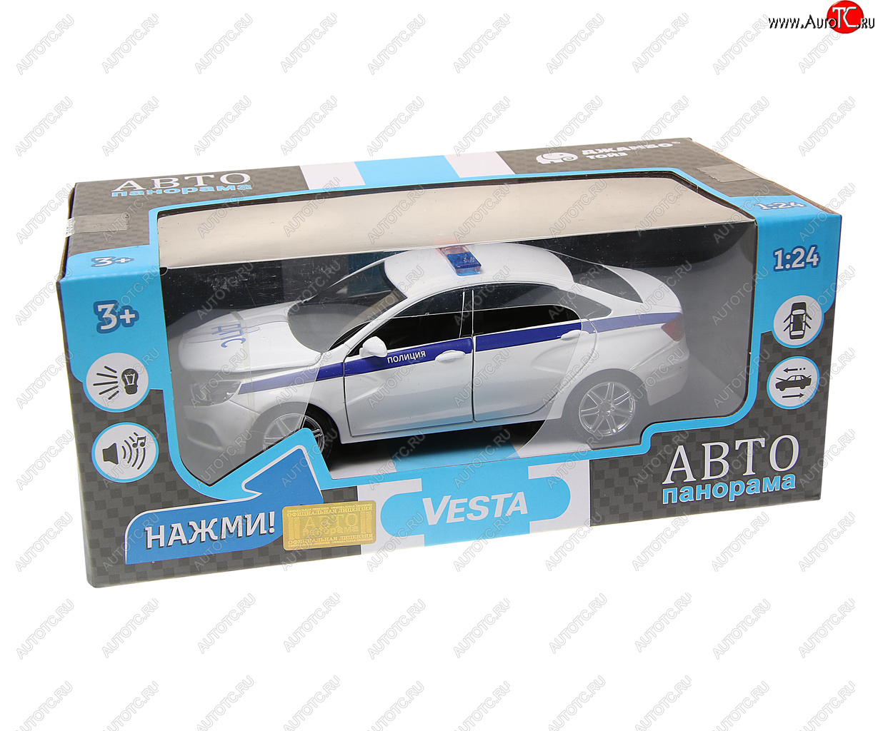 3 499 р. Модель автомобиля ЛАДА Vesta (полиция) металлическая (1:24) АВТОПАНОРАМА АВТОПАНОРАМА jb1251151  с доставкой в г. Кемерово