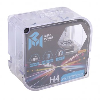 419 р. Лампа 24V H4 7570W P43t-38 +50% бокс (2шт.) MEGAPOWER MEGAPOWER 370-33-024  с доставкой в г. Кемерово. Увеличить фотографию 4