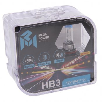 399 р. Лампа 12V HB3 65W P20d +50% бокс (2шт.) MEGAPOWER MEGAPOWER 370-33-038  с доставкой в г. Кемерово. Увеличить фотографию 1