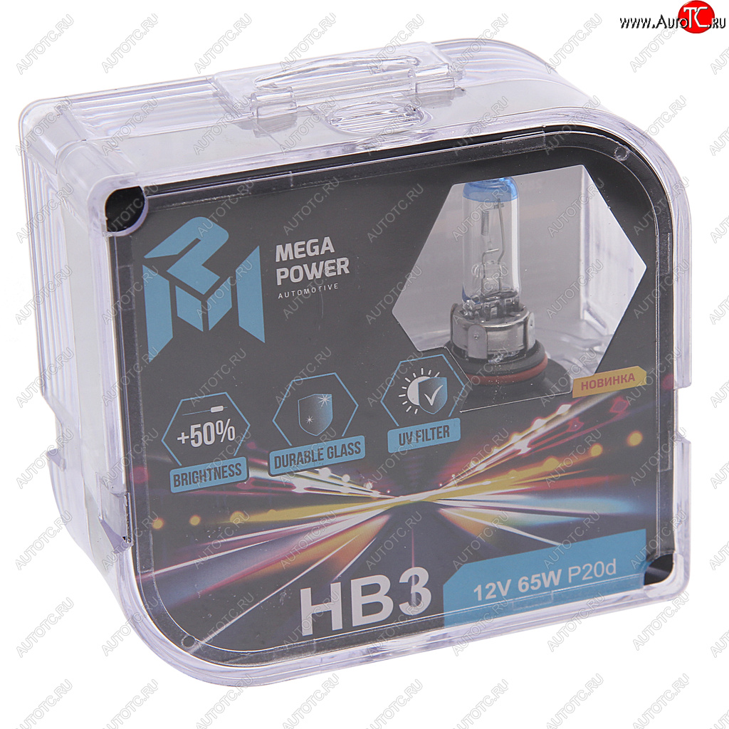399 р. Лампа 12V HB3 65W P20d +50% бокс (2шт.) MEGAPOWER MEGAPOWER 370-33-038  с доставкой в г. Кемерово