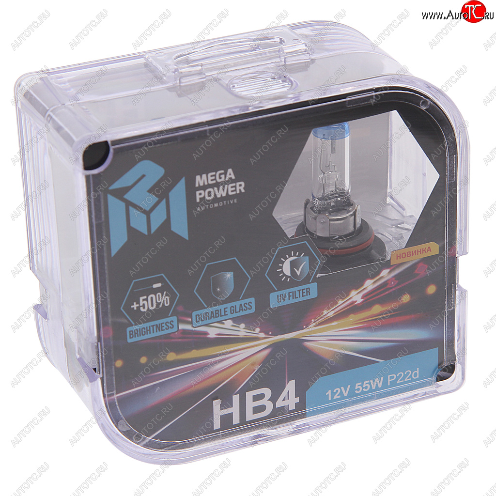 329 р. Лампа 12V HB4 55W P22d +50% бокс (2шт.) MEGAPOWER MEGAPOWER 370-33-041  с доставкой в г. Кемерово