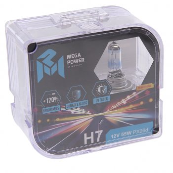 469 р. Лампа 12V H7 55W PX26d +120% бокс (2шт.) MEGAPOWER MEGAPOWER 370-33-028  с доставкой в г. Кемерово. Увеличить фотографию 1
