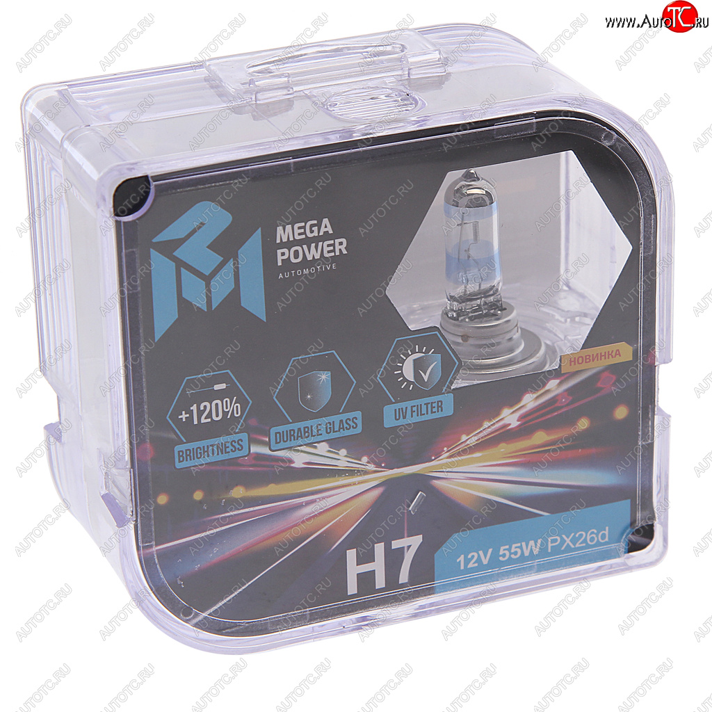 469 р. Лампа 12V H7 55W PX26d +120% бокс (2шт.) MEGAPOWER MEGAPOWER 370-33-028  с доставкой в г. Кемерово