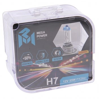 299 р. Лампа 12V H7 55W PX26d +50% бокс (2шт.) MEGAPOWER MEGAPOWER 370-33-029  с доставкой в г. Кемерово. Увеличить фотографию 1
