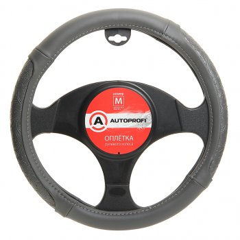 489 р. Оплетка руля (M) 37-39см серая экокожа узорная вставка AUTOPROFI AUTOPROFI ap-1962 gy (m)  с доставкой в г. Кемерово. Увеличить фотографию 1
