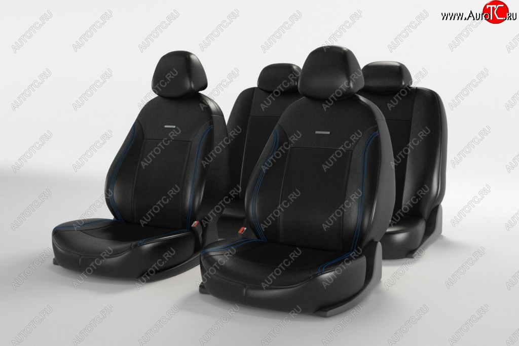4 099 р. Универсальные чехлы сидений (майка, 11 предм., экокожа) Atom Leather CARFASHION   (черно-синий)  с доставкой в г. Кемерово