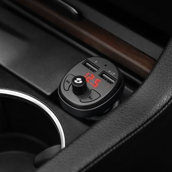 999 р. Устройство зарядное в прикуриватель с трансмиттером (bluetooth,hands free) HOCO HOCO e41 black HOCO e41 black  с доставкой в г. Кемерово. Увеличить фотографию 6