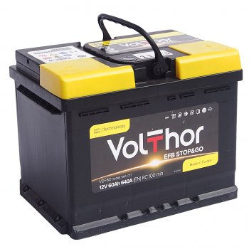 12 349 р. Аккумулятор VOLTHOR EFB 60Ач обратная полярность VOLTHOR 6ст60(0) 56088  с доставкой в г. Кемерово. Увеличить фотографию 1