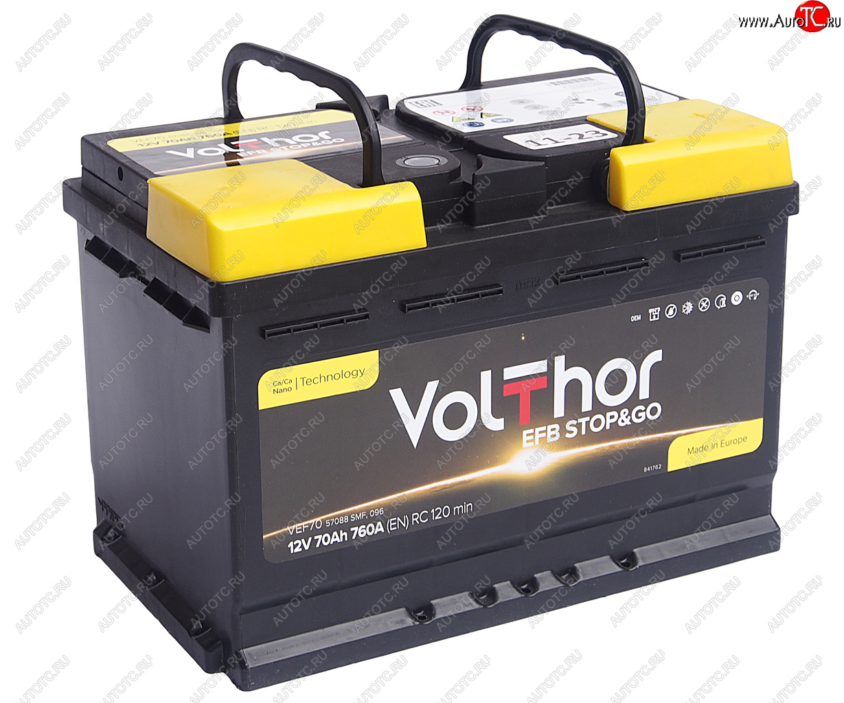 14 349 р. Аккумулятор VOLTHOR EFB 70Ач обратная полярность VOLTHOR 6ст70(0) 57088  с доставкой в г. Кемерово
